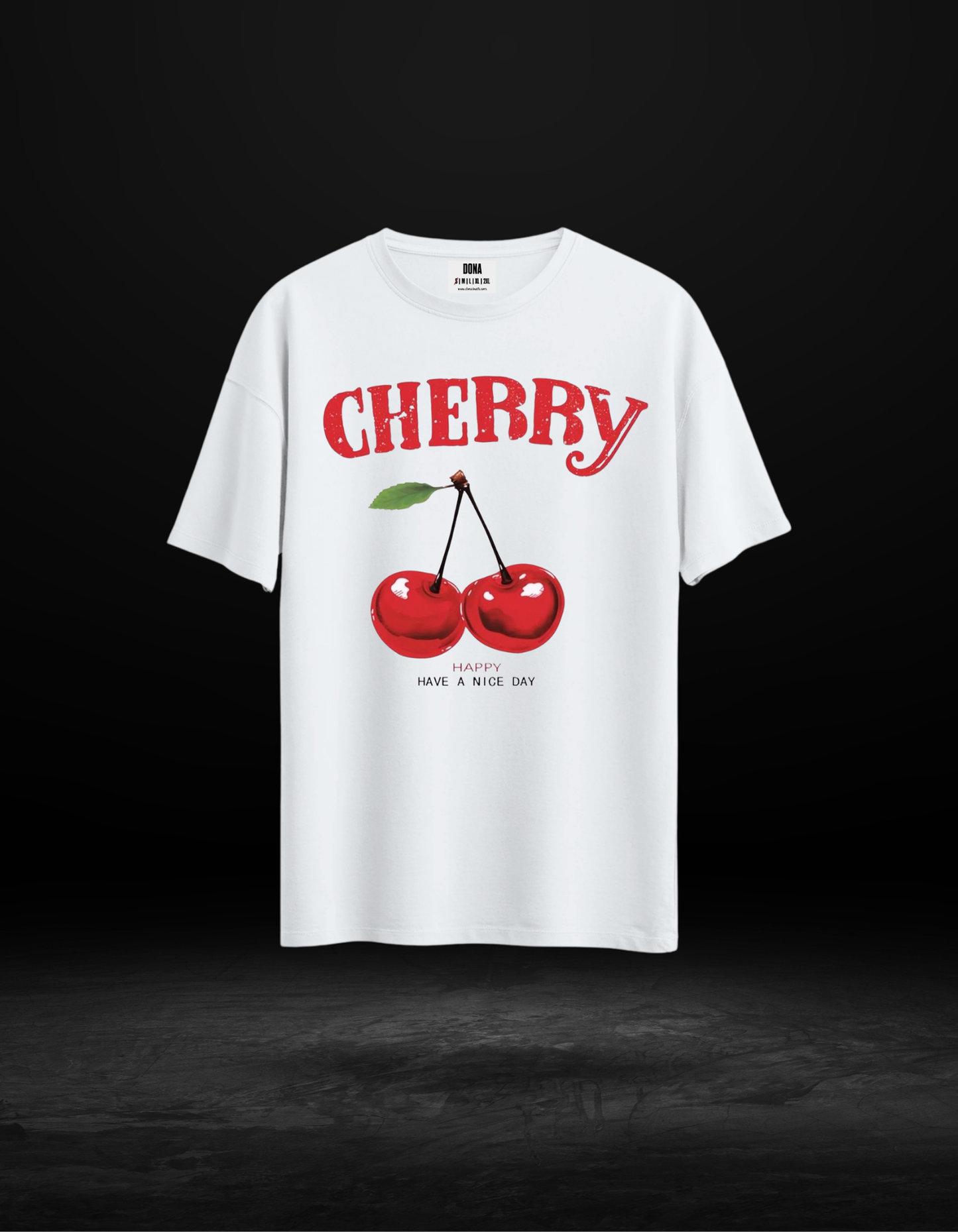 Cherry Kiraz Baskılı Oversize Happy Mood Tişört