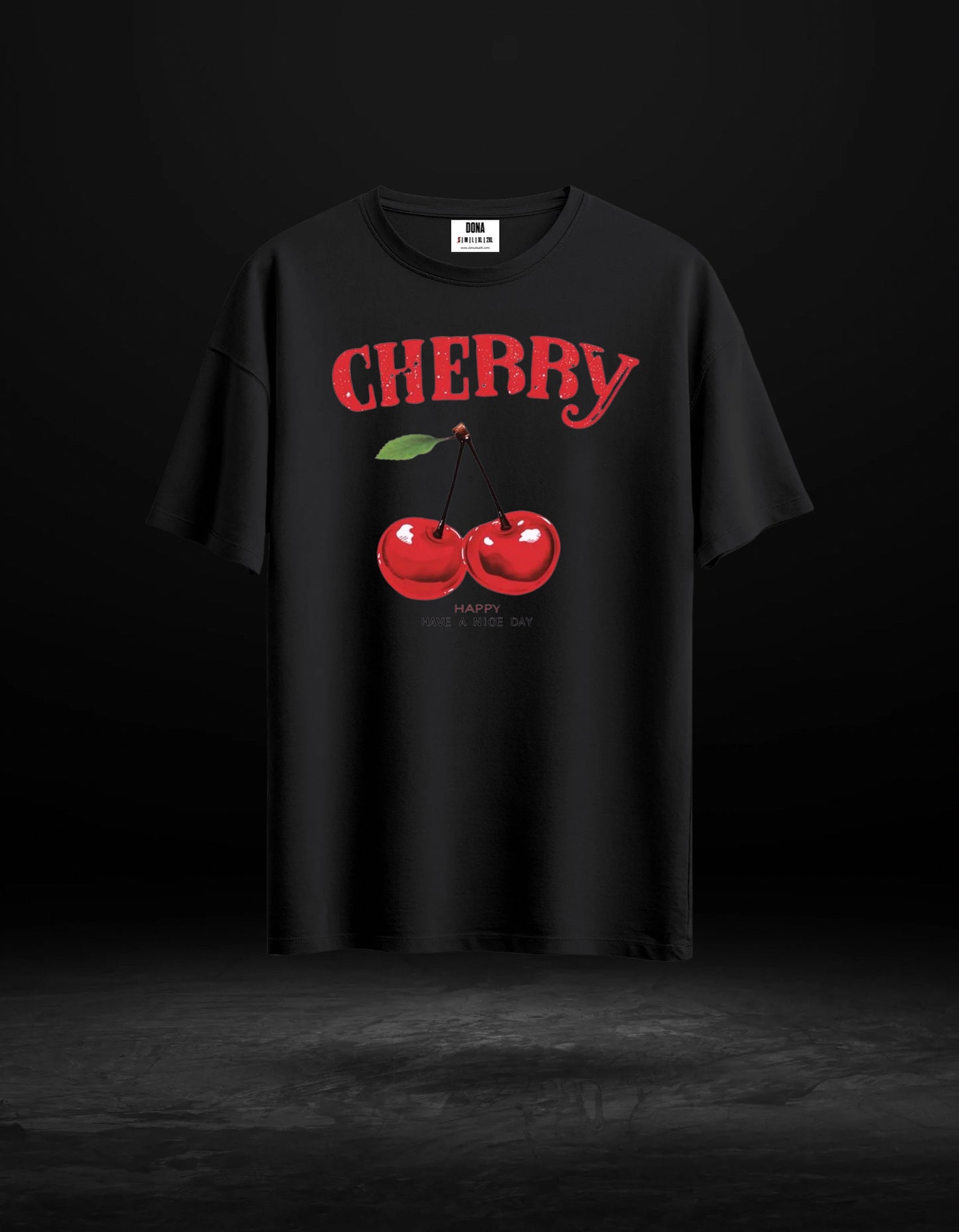 Cherry Kiraz Baskılı Oversize Happy Mood Tişört