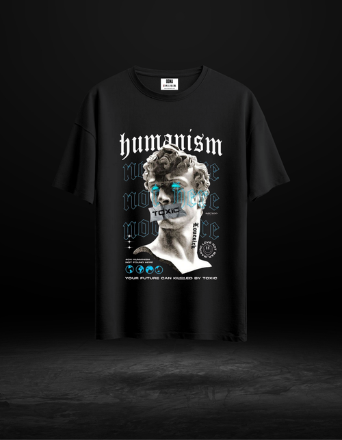 Humanism Toxic Streetwear Oversize Siyah Tişört