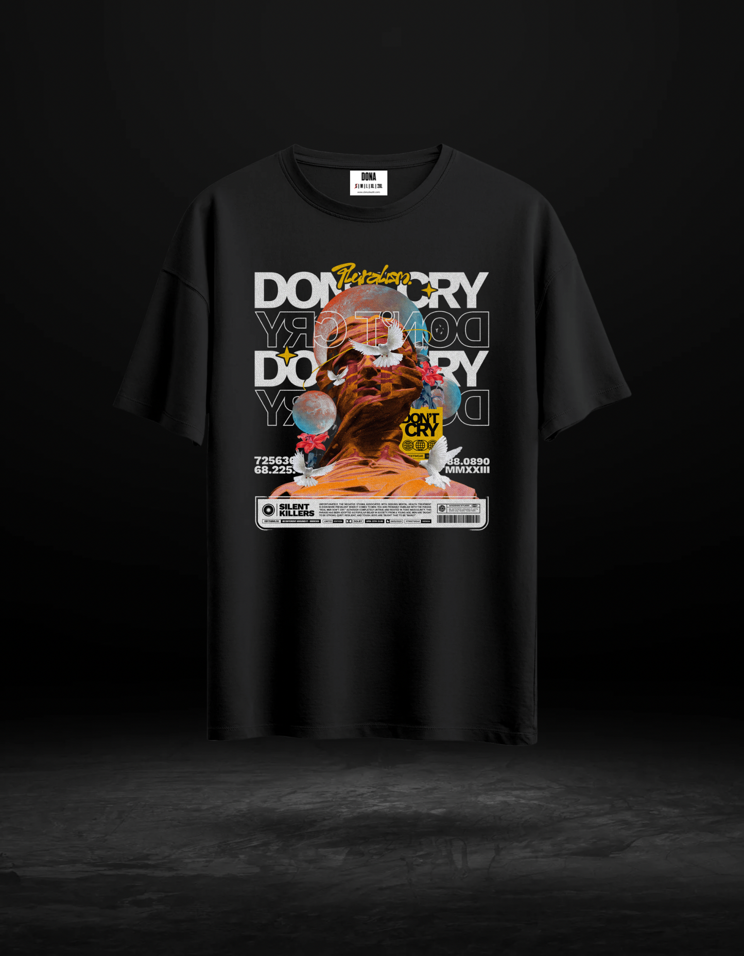 Don’t Cry Özel Tasarım Baskılı Oversize Siyah Tişört